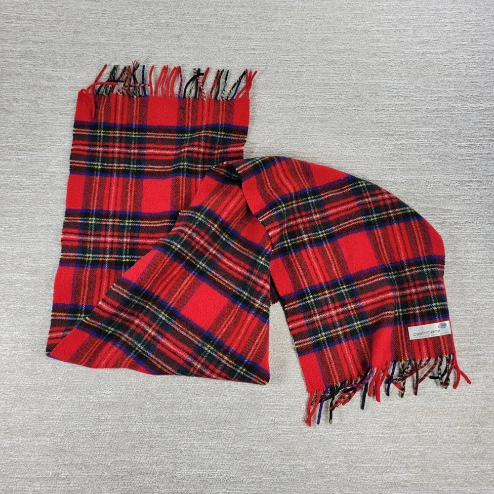 Cashmere Royal Stewart Tartan Plaid Fringe Scarf Unisex Red Warm Luxury Fashion